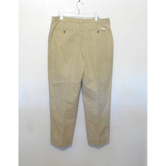 Daniel Cremieux Classics Chinos 40x31 Khaki Tan Pants Pleated Cuffed 100% Cotton - Picture 7 of 9